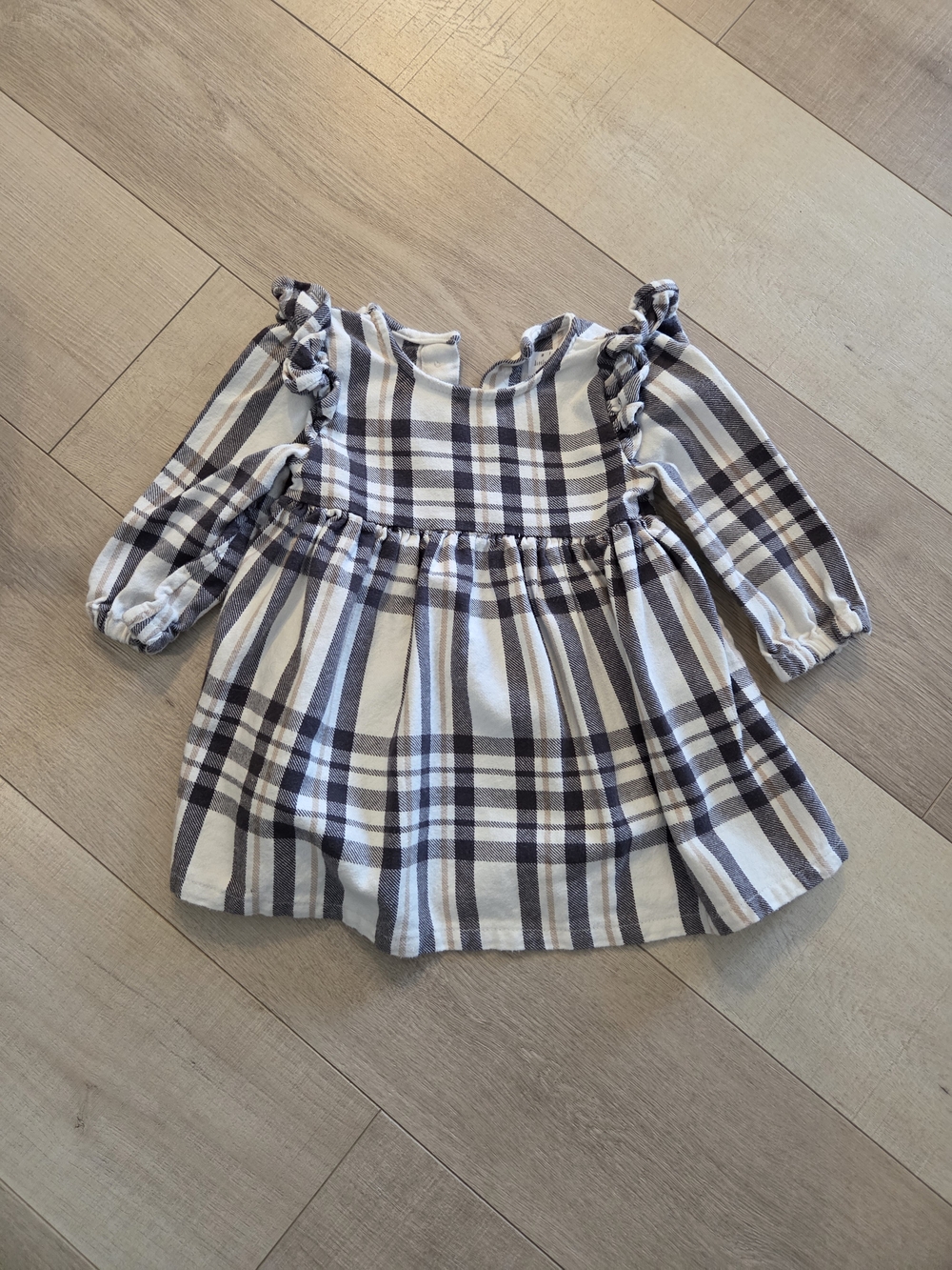 Little Earth Plaid Ruffle Yoke Dress - Cream & Gray